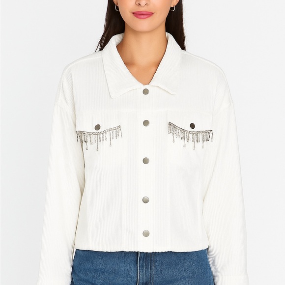 Savanna Jane Jackets & Blazers - Savanna Jane White Corduroy Jacket with Silver Embellishments. Size Medium